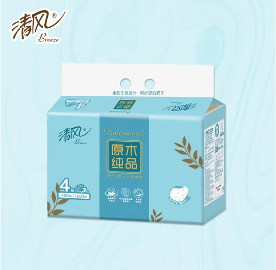 清风原木纯品3层四叶草压花100抽面巾纸抽纸(4包)*1提BR40AQ