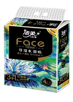洁柔Face油画系列可湿水面巾抽纸90抽4层(4包)*1提BR088-04(1.12新增)