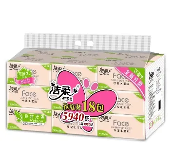 洁柔粉Face可湿水110抽3层面巾纸(18包)*1提亲肤顺滑强韧耐用PR125-18